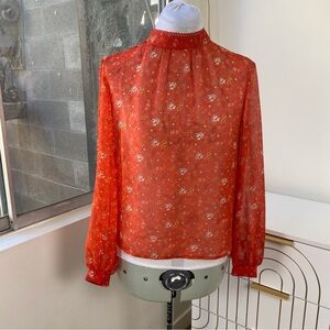 French Connection Victorian Meadow High-Neck Floral Blouse Red, Size XXS